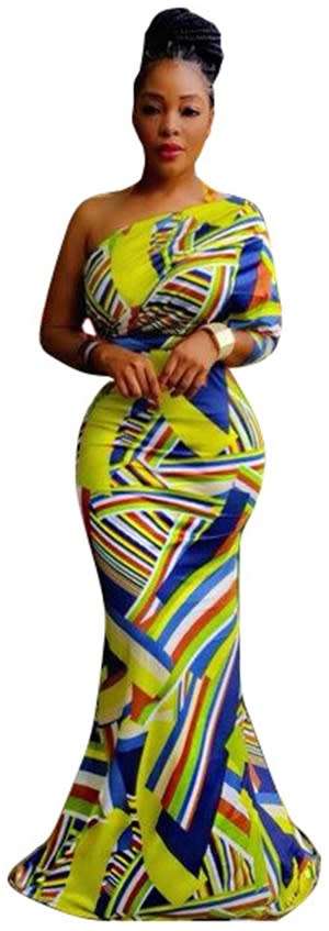 *WILD ROSE* *LOCAL STOCK* Colourful One Shoulder Evening Dress - LARGE