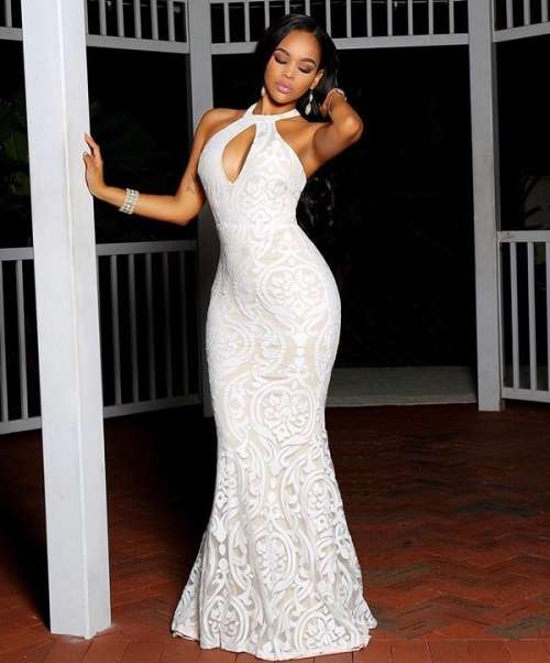 *WILD ROSE* Sexy White Plunge Halter Evening Dress - S/M/L/XL