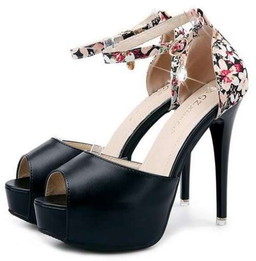 *WILD ROSE* Black Floral Detail Peep-Toe Platform High Heels Shoes - SA Sizes 2-7
