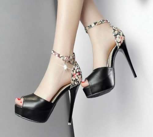 *WILD ROSE* Black Floral Detail Peep-Toe Platform High Heels Shoes - SA Sizes 2-7