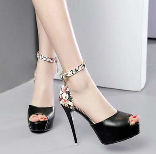 *WILD ROSE* Black Floral Detail Peep-Toe Platform High Heels Shoes - SA Sizes 2-7