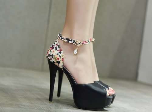 *WILD ROSE* Black Floral Detail Peep-Toe Platform High Heels Shoes - SA Sizes 2-7