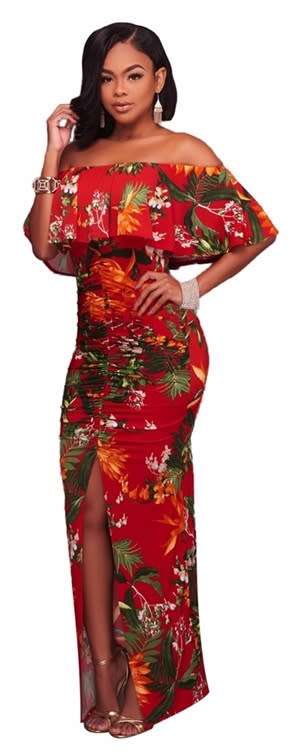 *WILD ROSE* Off Shoulder Women Floral Print Maxi Dress with Overlay - S/M/L/XL