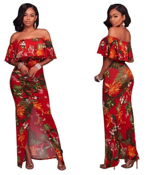 *WILD ROSE* Off Shoulder Women Floral Print Maxi Dress with Overlay - S/M/L/XL