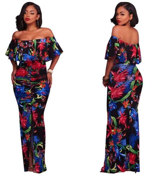 *WILD ROSE* Off Shoulder Women Floral Print Maxi Dress with Overlay - S/M/L/XL