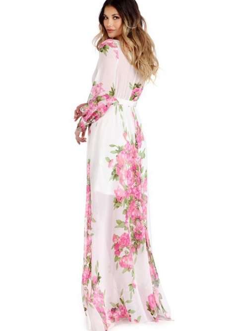 *WILD ROSE* Pink Floral Print Wrapped Long Boho Dress - S/M/L/XL/2XL/3XL