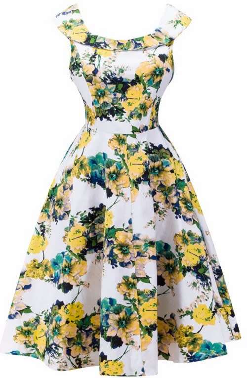 *WILD ROSE* Vintage Retro Yellow Floral Sleeveless Print Swing Dress - S/M/L/XL/2XL