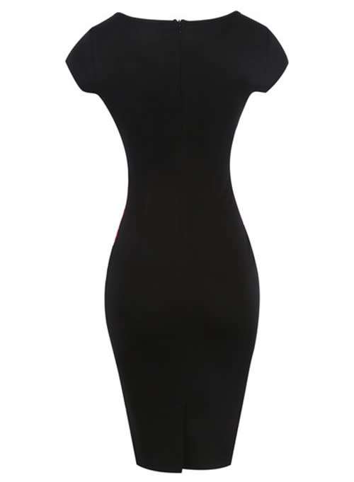 *WILD ROSE* Summer Black Floral Midi Bodycon Dress - S/M/L/XL/2XL/3XL/4XL/5XL