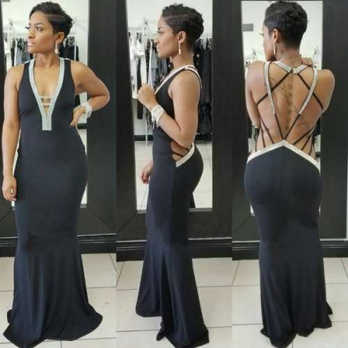 *WILD ROSE* Black V-Neck Sleeveless Maxi Evening Dress - S/M/L/XL/2XL