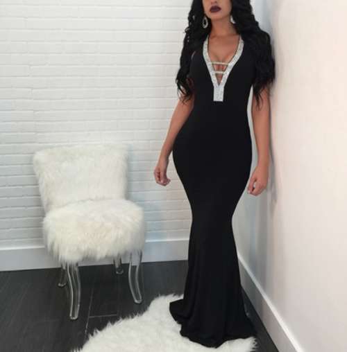 *WILD ROSE* Black V-Neck Sleeveless Maxi Evening Dress - S/M/L/XL/2XL