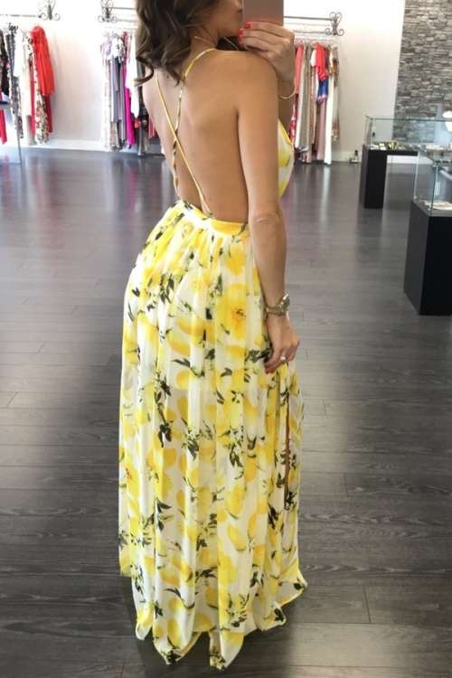 *LOCAL STOCK* Clearance! Yellow Summer Floral & Fruit Print Dress - MEDIUM