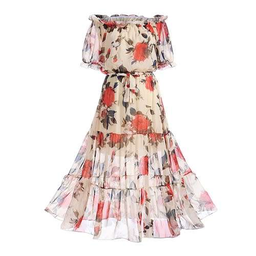 *WILD ROSE* Rose Print Boat Neck Ruffled Sleeve Dress - S/M/L/XL