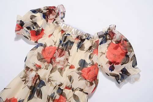 *WILD ROSE* Rose Print Boat Neck Ruffled Sleeve Dress - S/M/L/XL
