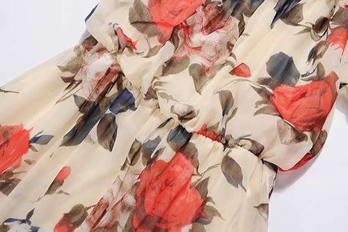 *WILD ROSE* Rose Print Boat Neck Ruffled Sleeve Dress - S/M/L/XL