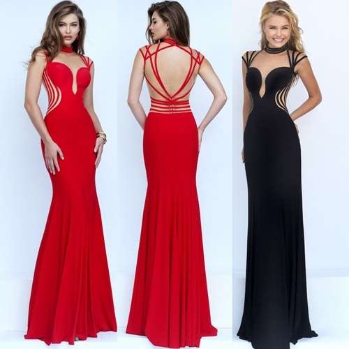 *LOCAL STOCK* Clearance! Elegant Black Mesh Accent High Neck Cutout Long Evening Dress - MEDIUM