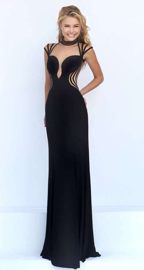 *LOCAL STOCK* Clearance! Elegant Black Mesh Accent High Neck Cutout Long Evening Dress - MEDIUM
