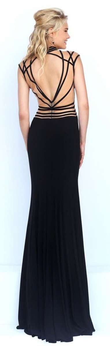 *LOCAL STOCK* Clearance! Elegant Black Mesh Accent High Neck Cutout Long Evening Dress - MEDIUM