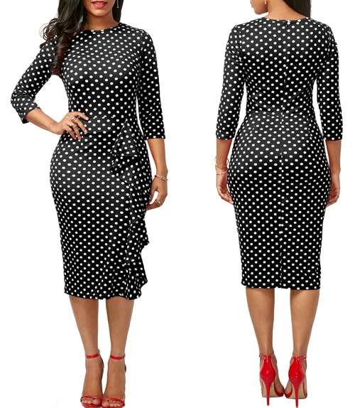 *WILD ROSE* *LOCAL STOCK* Black & White Polka Dot With Ruffle Detail Midi Dress - SMALL
