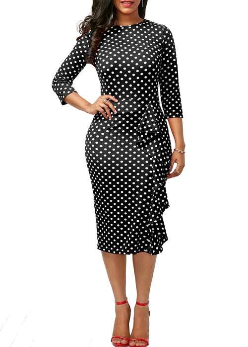 *WILD ROSE* *LOCAL STOCK* Black & White Polka Dot With Ruffle Detail Midi Dress - SMALL