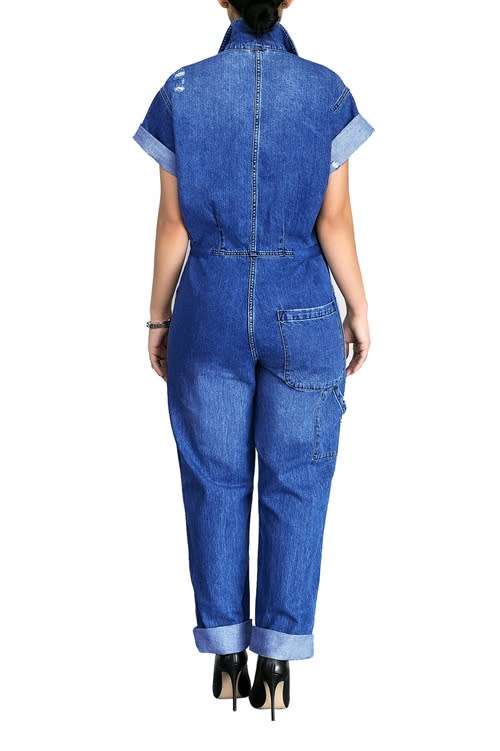 *WILD ROSE* Short Sleeves Denim Jumpsuit with Collar - S/M/L/XL/2XL/3XL