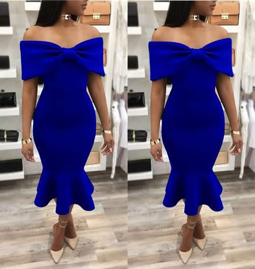 *LOCAL STOCK* Clearance! Blue Big Bow Strapless Dress - MEDIUM