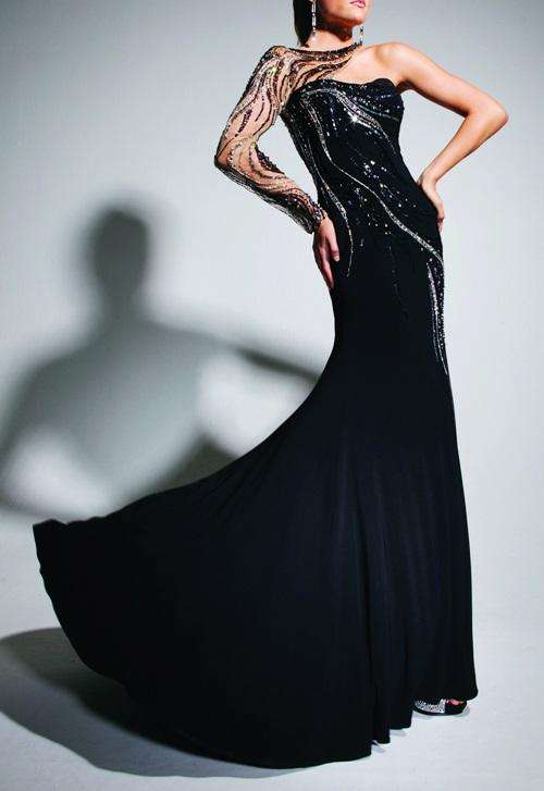 BLACK Evening Ball Party Matric Dance Formal Gown Cruise Dress With Sleeves -FREE SHIPPING!