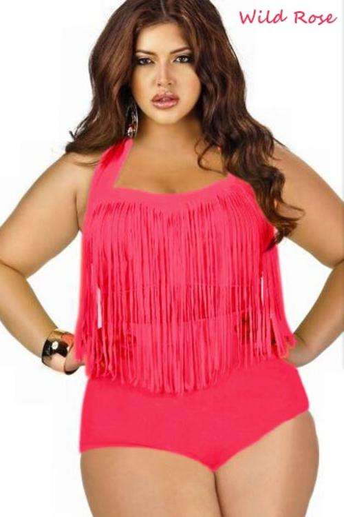 *Pink* Fringed High-waist Summer 2-Piece Swimsuit - XXL