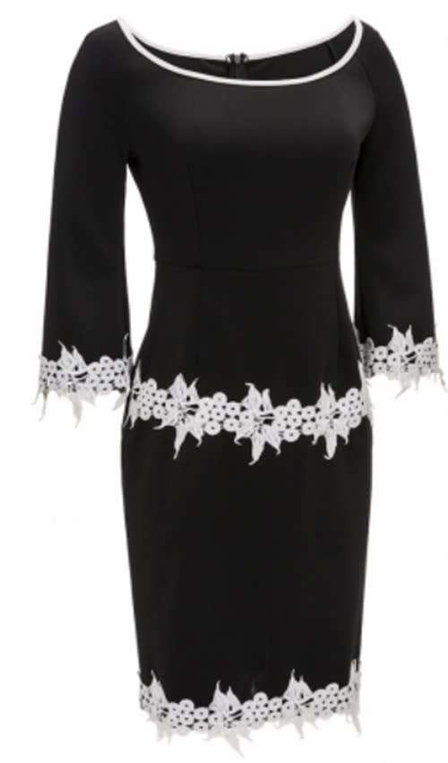 *WILD ROSE* Elegant Pencil Dress with White Applique Trim - M/L/XL/2XL