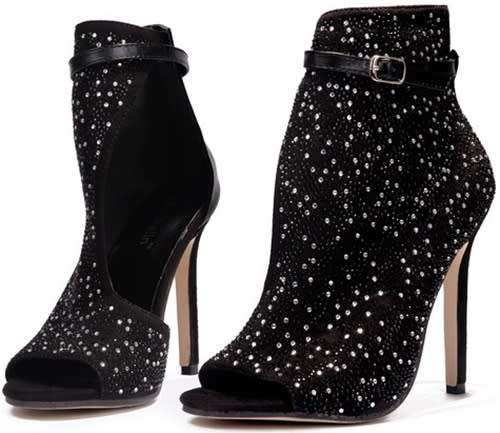*WILD ROSE* Black Round Toe Rhinestone Stiletto Fashion High Heels Shoes - SA Sizes 2.5-7