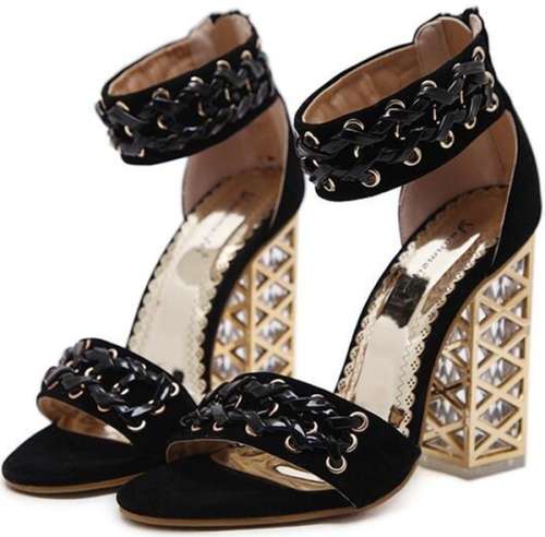 *WILD ROSE* Black Zip Back Ankle Strap Chunky Sandals High Heels - SA Sizes 2-7