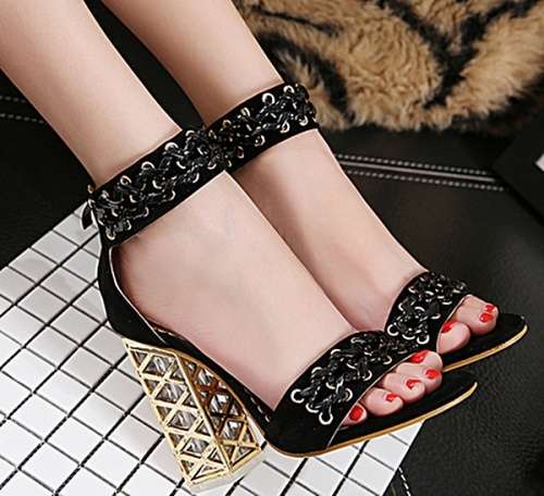 *WILD ROSE* Black Zip Back Ankle Strap Chunky Sandals High Heels - SA Sizes 2-7