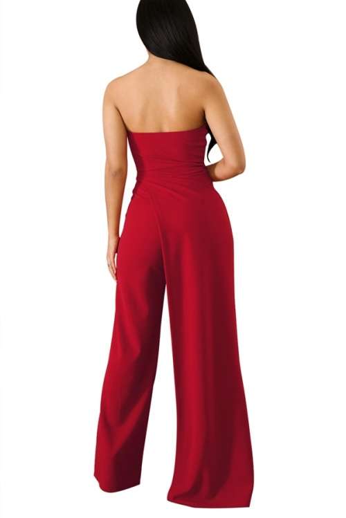 *WILD ROSE* *LOCAL STOCK* Red Asymmetric Split Leg Strapless Romper Jumpsuit - SMALL