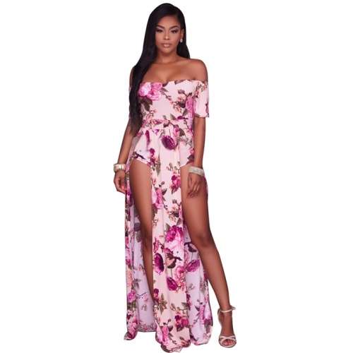 *WILD ROSE* Rose Print Strapless Long Dress with Splits - S/M/L/XL/2XL