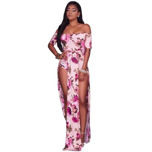*WILD ROSE* Rose Print Strapless Long Dress with Splits - S/M/L/XL/2XL