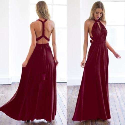 *WILD ROSE* Wine Red Infinity Multiway Convertible Formal Bridesmaid Wedding Maxi Dress - S/M/L/XL