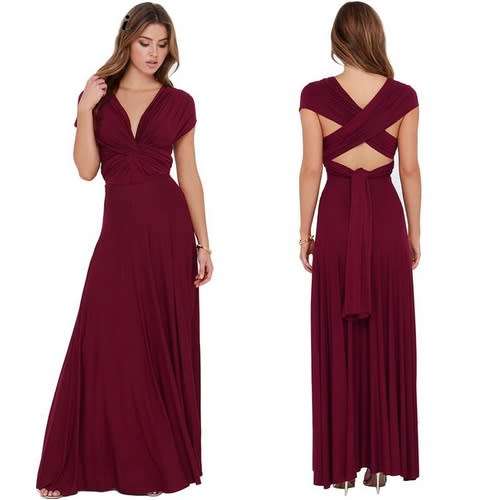 *WILD ROSE* Wine Red Infinity Multiway Convertible Formal Bridesmaid Wedding Maxi Dress - S/M/L/XL