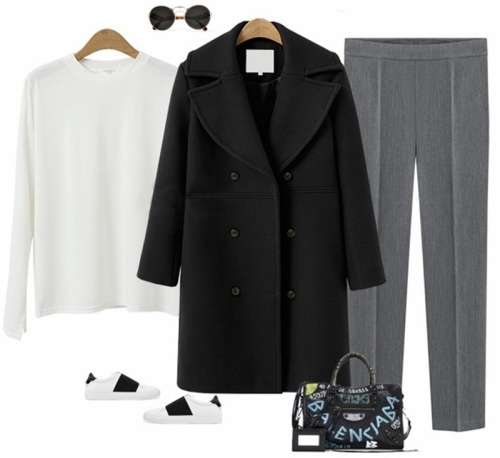 *WILD ROSE* Women's Black Woolen Blend Double Breasted Autumn/Winter Coat- S/M/L/XL