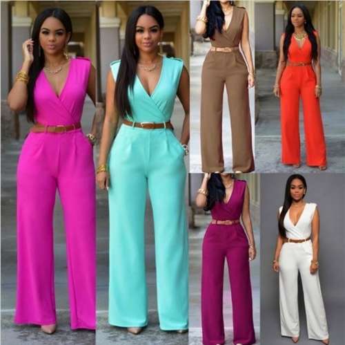 *WILD ROSE* Stylish Orange Sleeveless Belted Jumpsuit - S/M/L/XL/2XL