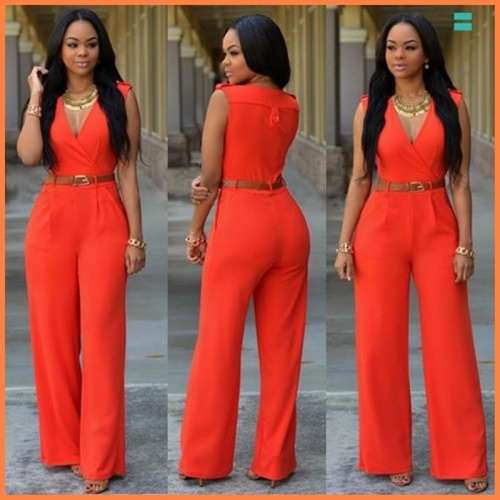 *WILD ROSE* Stylish Orange Sleeveless Belted Jumpsuit - S/M/L/XL/2XL