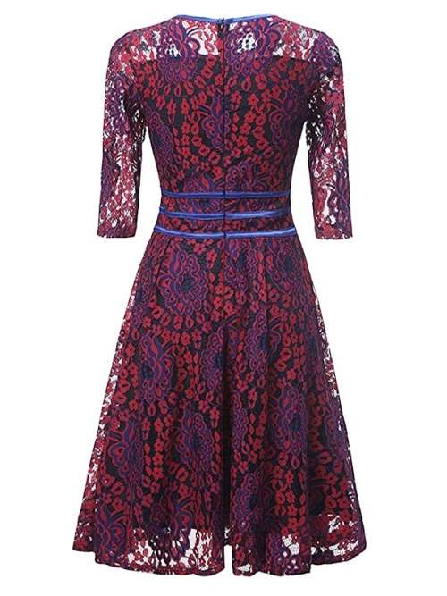 *WILD ROSE* Beautiful Red & Blue 3/4 Sleeve Skater Dress - S/M/L/XL/2XL
