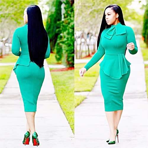 *WILD ROSE* *LOCAL STOCK* Mint Green Long Sleeve Office Midi Dress With Bow - MEDIUM