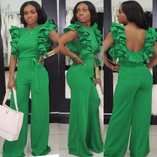 *WILD ROSE* Stylish Green Ruffle Sleeve Jumpsuit - S/M/L/XL