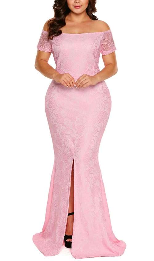 *WILD ROSE* PLUS SIZE Pink Off Shoulder Lace Gown Maxi Long Gown- XL/2XL/3XL