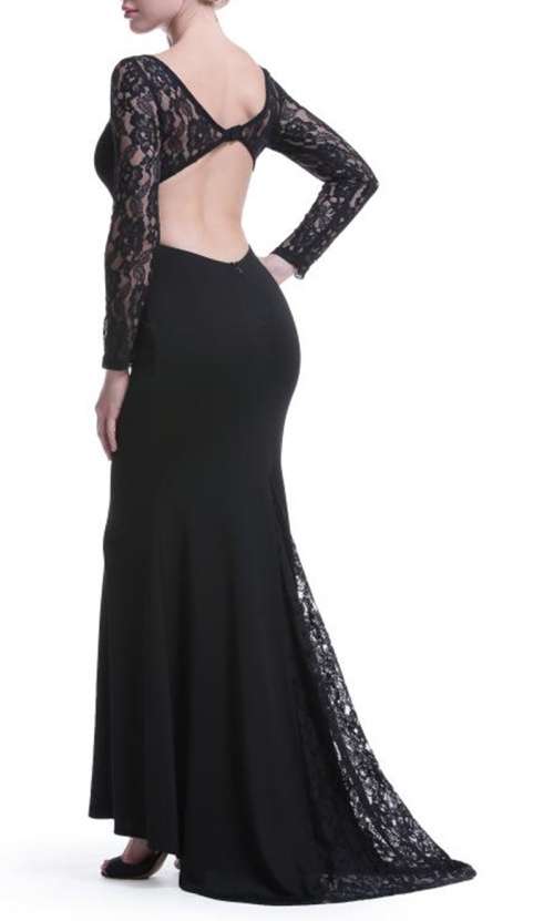*WILD ROSE* Black Lace Upper Long Sleeve Evening Dress - M/L