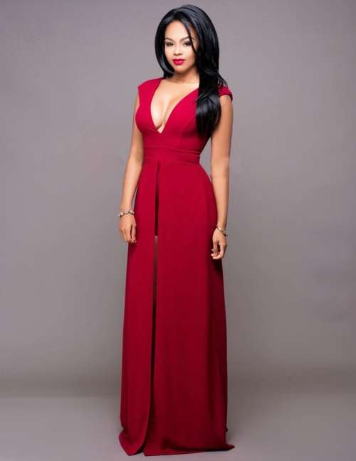 *WILD ROSE* Sexy Red V Neck Romper Maxi Shorts Dress - S/M/L/XL