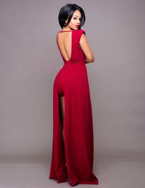 *WILD ROSE* Sexy Red V Neck Romper Maxi Shorts Dress - S/M/L/XL