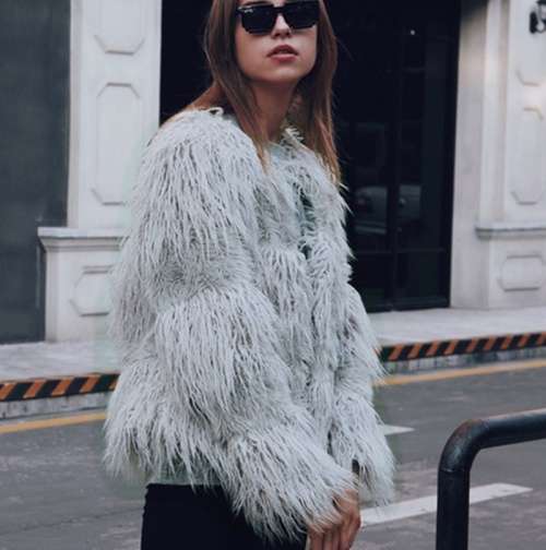 *WILD ROSE* Fashionable Grey Warm Fluffy Faux Fur Coat Jacket - S/M/L/XL/2XL/3XL