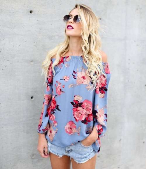 *LOCAL STOCK* Clearance! Blue Floral Off Shoulder Top - MEDIUM (10/34)
