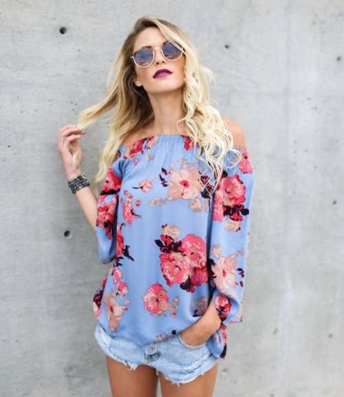 *LOCAL STOCK* Clearance! Blue Floral Off Shoulder Top - MEDIUM (10/34)