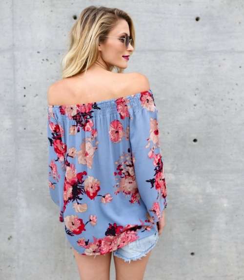 *LOCAL STOCK* Clearance! Blue Floral Off Shoulder Top - MEDIUM (10/34)